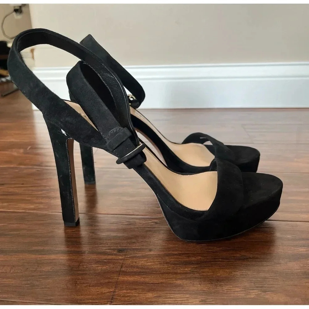 Veronica Beard Black Suede Platform High Heel Sandals